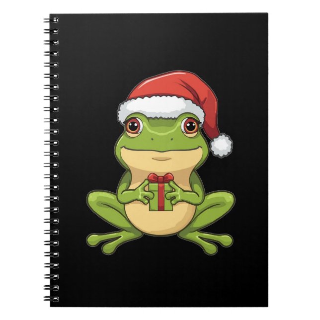 Cute Christmas Frog with Santa Hat Holding  Gift - Notebook (Front)
