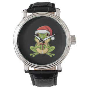 Cute Christmas Frog with Santa Hat Holding  Gift - Watch