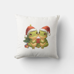Cute Christmas Frogs Holding Gifts Adorable Holid Cushion