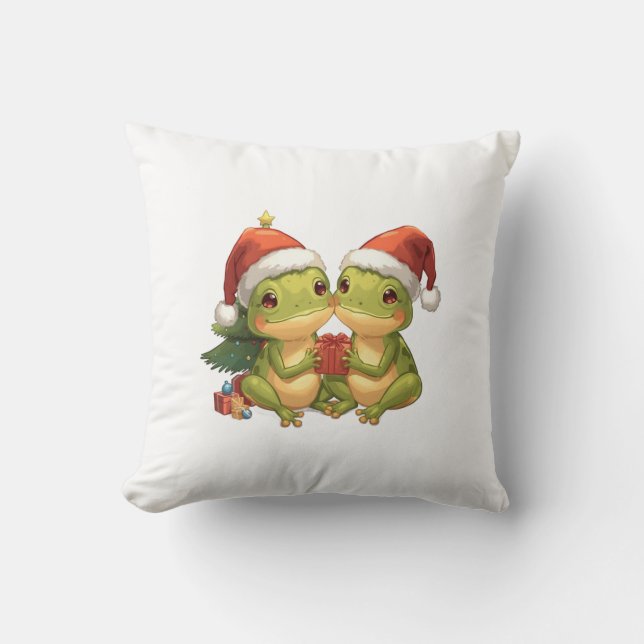 Cute Christmas Frogs Holding Gifts  Adorable Holid Cushion (Front)