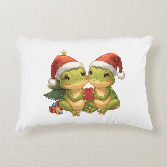 Cute Christmas Frogs Holding Gifts  Adorable Holid Decorative Cushion (Front)