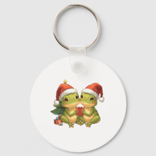 Cute Christmas Frogs Holding Gifts  Adorable Holid Key Ring