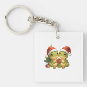 Cute Christmas Frogs Holding Gifts  Adorable Holid Key Ring
