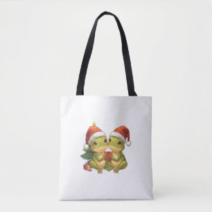 Cute Christmas Frogs Holding Gifts  Adorable Holid Tote Bag