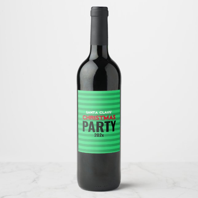 Cute Christmas Fun Green & Your Name Party Wine Label (Front)