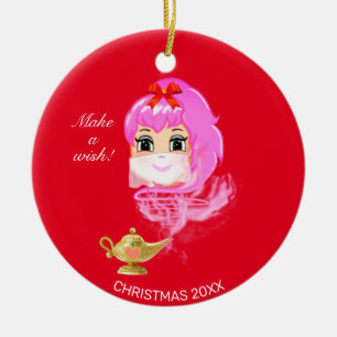 Cute Christmas Genie & Magic Lamp on Red Ceramic Tree Decoration