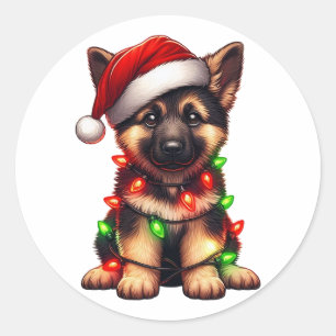 Cute Christmas German Shepherd Classic Round Sticker