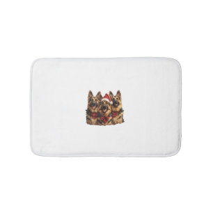 Cute Christmas German Shepherd Dogs Santa Hat Holi Bath Mat