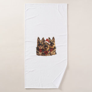 Cute Christmas German Shepherd Dogs Santa Hat Holi Bath Towel