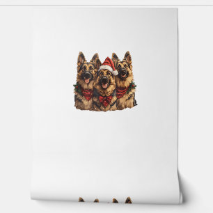 Cute Christmas German Shepherd Dogs Santa Hat Holi Wallpaper