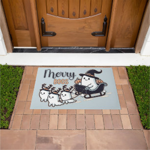 Cute Christmas Ghost and Candy Cane Pattern Doormat