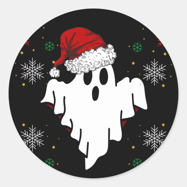 Cute Christmas Ghost Classic Round Sticker (Front)
