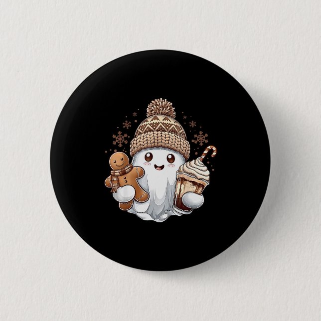 Cute Christmas Ghost Coffee Gingerbread Boojee Xma 6 Cm Round Badge (Front)