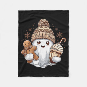 Cute Christmas Ghost Coffee Gingerbread Boojee Xma Fleece Blanket
