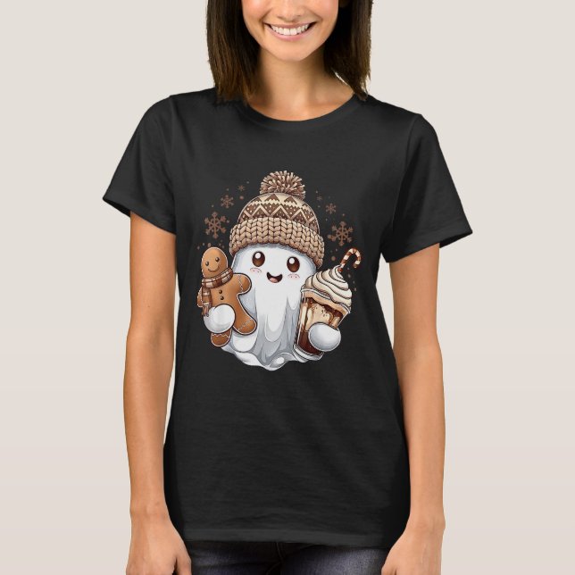 Cute Christmas Ghost Coffee Gingerbread Boojee Xma T-Shirt (Front)