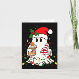 Cute Christmas Ghost Coffee Tree Cake Xmas Lights Card