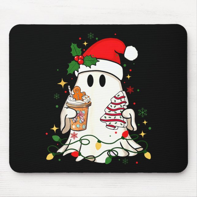 Cute Christmas Ghost Coffee Tree Cake Xmas Lights  Mouse Mat (Front)