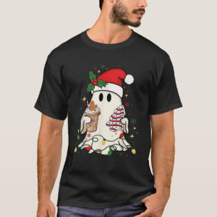 Cute Christmas Ghost Coffee Tree Cake Xmas Lights  T-Shirt