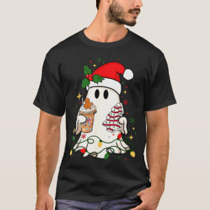 Cute Christmas Ghost Coffee Tree Cake Xmas Lights T-Shirt