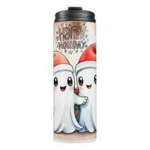 Cute Christmas Ghost Couple Tumbler: Spooky Season Thermal Tumbler