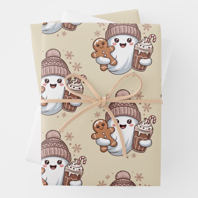 Cute Christmas Ghost Holiday Spooky Christmas Xmas Wrapping Paper Sheet (In situ)