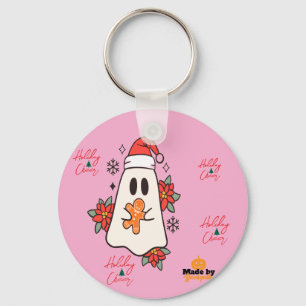 Cute Christmas Ghost Mug Holiday Gingerbread & P Key Ring