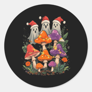 Cute Christmas Ghost Mushroom Cottagecore Boho Des Classic Round Sticker