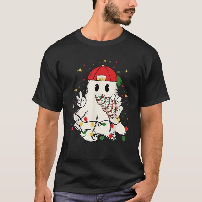 Cute Christmas Ghost Tree Cake Funny Xmas Kids Wom T-Shirt (Front)