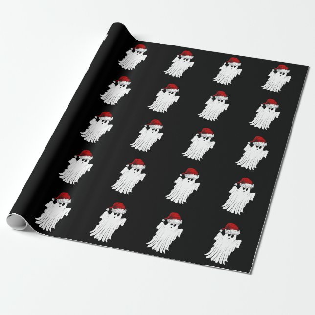 Cute Christmas Ghost Wrapping Paper (Unrolled)