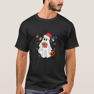 Cute Christmas Ghosts Merry And Fright Santa Hat C T-Shirt