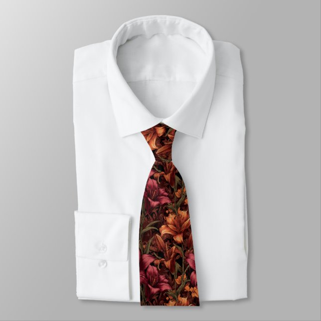 Cute Christmas Gift For Him Lilies Flower Tie (Tied)