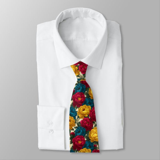 Cute Christmas Gift For Men Peonies Floral Tie (Tied)
