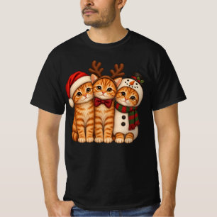 Cute Christmas Ginger Cats - Santa Reindeer Snowma T-Shirt