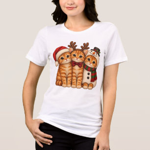 Cute Christmas Ginger Cats - Santa Reindeer Snowma Tri-Blend Shirt