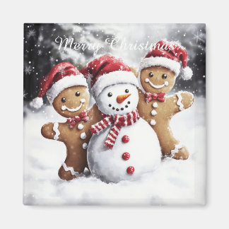 Cute Christmas Gingerbread and Snowman Magnet