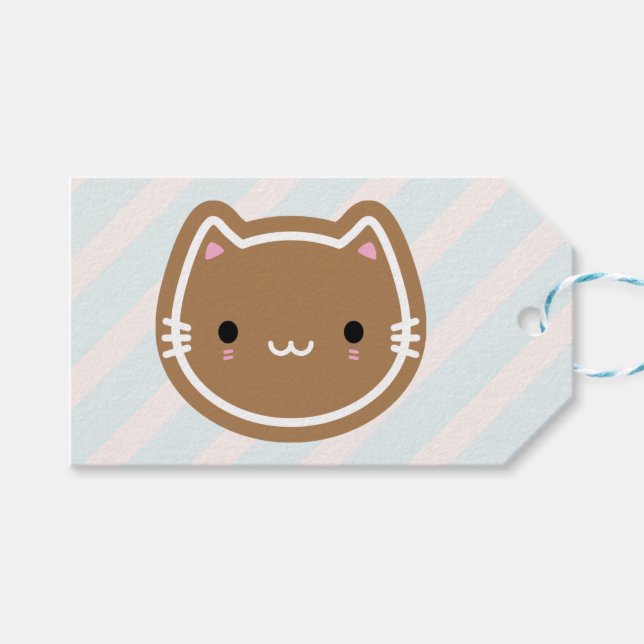 Cute Christmas Gingerbread Cat Gift Tags (Front (Horizontal))