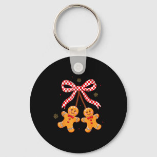 Cute Christmas Gingerbread Cherries Coquette Bow X Key Ring
