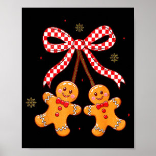 Cute Christmas Gingerbread Cherries Coquette Bow X Poster