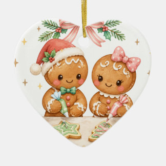 Cute Christmas gingerbread couple cookie Ceramic Tree Decoration
