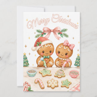 Cute Christmas gingerbread couple cookie Holiday Card