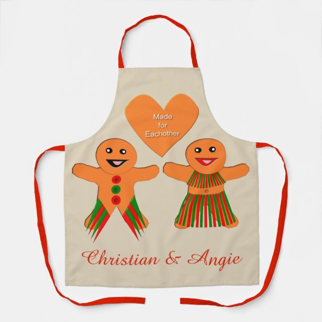 Cute Christmas Gingerbread Couple Custom Apron (Front)