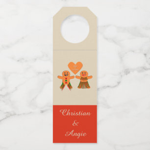 Cute Christmas Gingerbread Couple Custom Bottle Tag