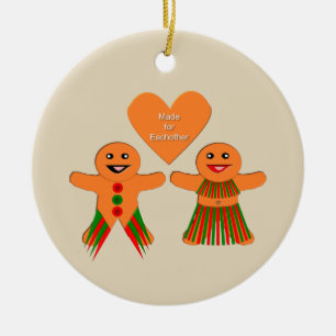 Cute Christmas Gingerbread Couple Custom Ceramic Tree Decoration