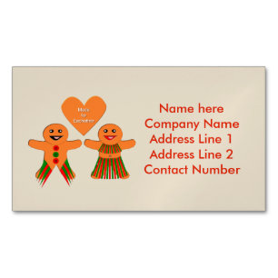 Cute Christmas Gingerbread Couple Custom Magnetic Business Card