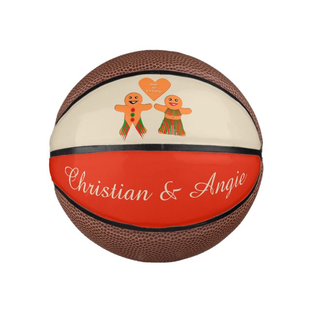 Cute Christmas Gingerbread Couple Custom Mini Basketball (Front)