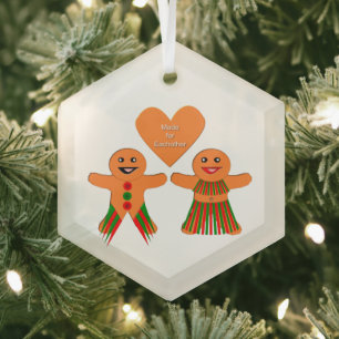 Cute Christmas Gingerbread Couple Glass Tree Decoration