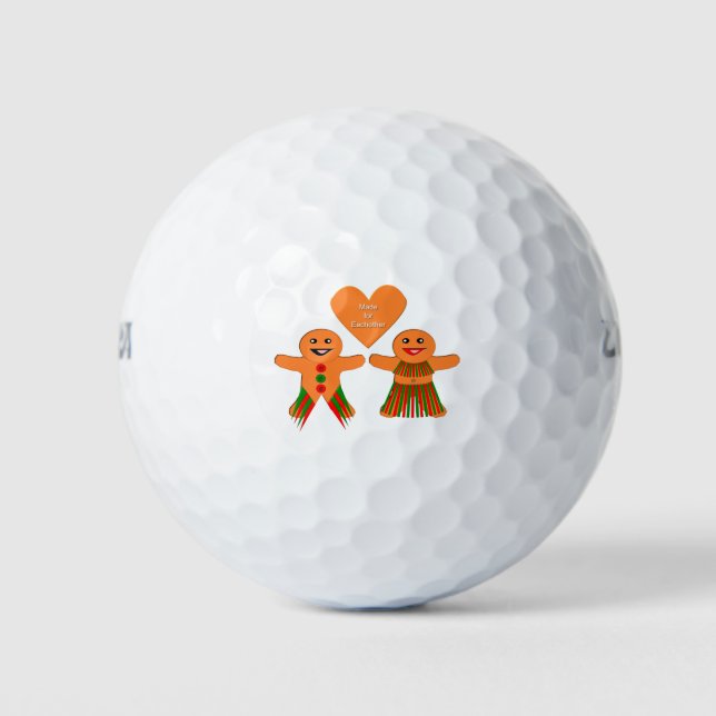 Cute Christmas Gingerbread Couple Golf Balls (Front)