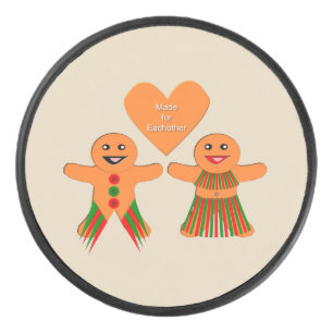 Cute Christmas Gingerbread Couple Hockey Puck