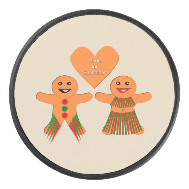 Cute Christmas Gingerbread Couple Hockey Puck (Front)