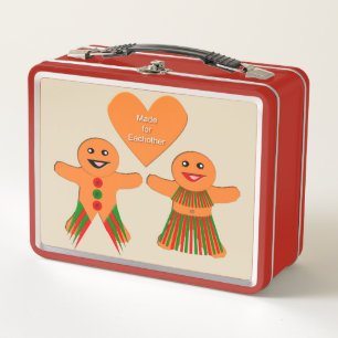Cute Christmas Gingerbread Couple Metal Lunch Box
